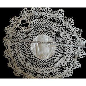 Hand-Crocheted Round Lace Tablecloth With 12” Linen Blend Center 40" Diameter